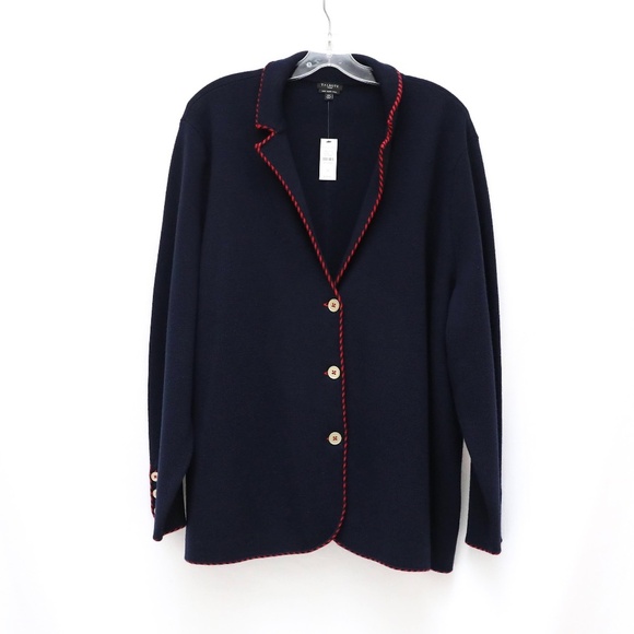NWT Talbots Navy Blue Cardigan Collared Red Trim 3X sweater plus gold buttons